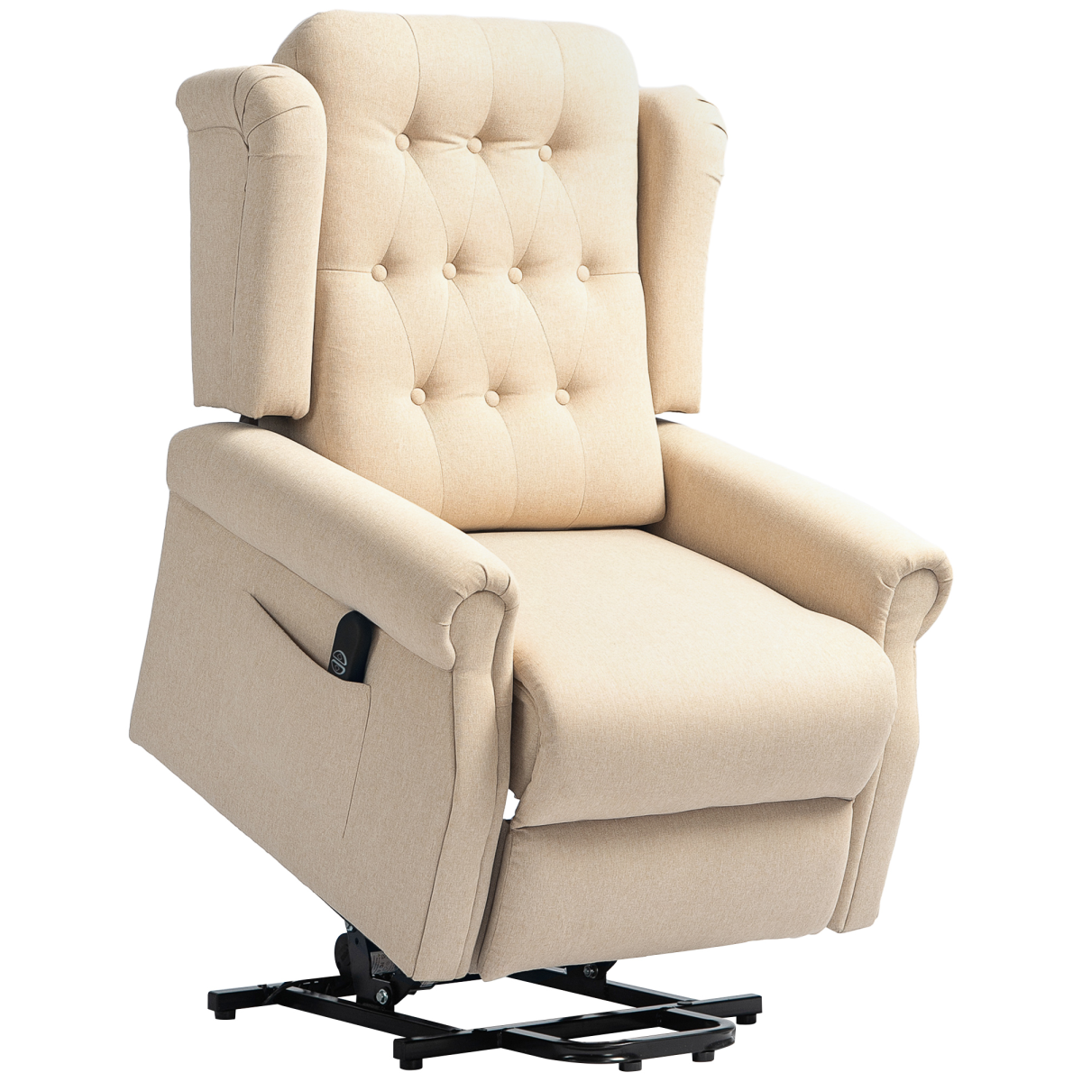 HOMCOM Power Lift Recliner Armchair Wingback Button Tufted Beige 135kg Electric Lift